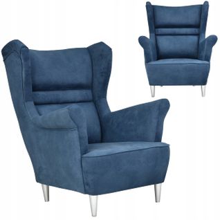 Fauteuil Scandinave à Oreilles Zoja Bleu Marine, En Velours Suédé