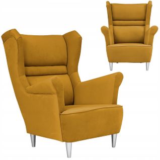 Zoja — Fauteuil à Oreilles Style Scandinave, Jaune Doré Foncé Et Éteint