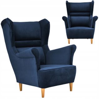 Fauteuil Scandinave à Oreilles Zoja, Au Design Confortable, Coloris Bleu Marine / Bleu / Cobalt