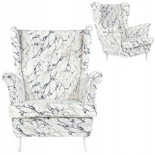 Fauteuil à Oreilles Ari Print — Style Scandinave, Motif Marbre Pour Le Salon