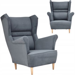 Fauteuil à Oreilles Scandinave Zoja, Gris Graphite / Gris, Pour Le Salon