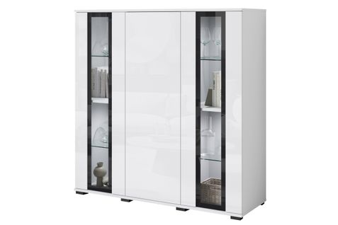 Highboard 120 Cm Vitrine Blanc Mat / Blanc Brillant