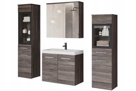 Salle De Bain Suspendue Lavabo 2 Colonnes + Armoire Miroir Bodega Mat