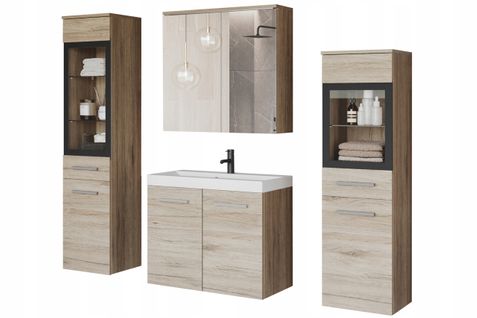 Salle De Bain Suspendue Lavabo 2 Colonnes + Armoire Miroir San Remo Mat