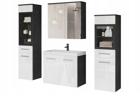 Salle De Bain Suspendue Lavabo 2 Colonnes + Armoire Miroir Matera Mat / Blanc Brillant