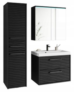 Salle De Bain Suspendue Lavabo Miroir Colonne Mdf Noir Mat