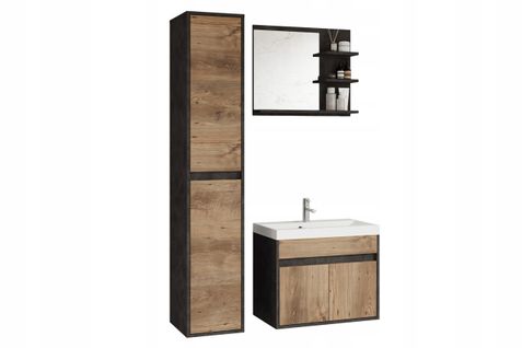 Salle De Bain 3 Pièces Lavabo Colonne Miroir Matera / Châtaignier Mat