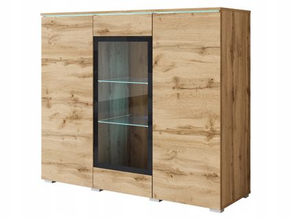 Vitrine Haute 120 Cm 3 Portes, Chêne Wotan Mat