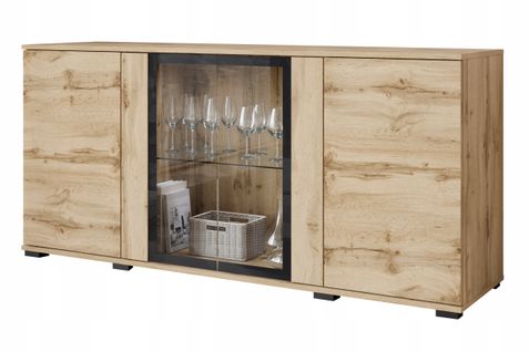 Buffet 150 Cm Vitrine Chêne Wotan Mat