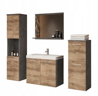 Salle De Bain Suspendue Lavabo Miroir + 2 Colonnes Matera / Châtaignier Mat