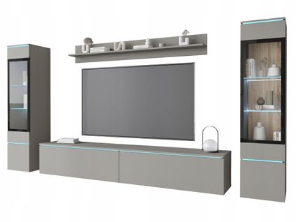 Ensemble Salon 4 Éléments: TV 180 + 2 Vitrines + Étagère, Gris Palladium Mat