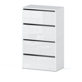 Meuble à Chaussures Blanc Brillant   60x30x100cm – Étagère De Rangement Entrée Style Loft