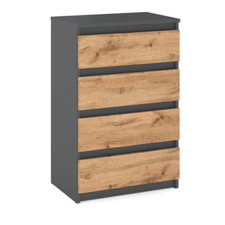 Commode Gris / Chêne Wotan Avec 4 Tiroirs 60 Cm –  Armoire Pour Salon Ou Chambre