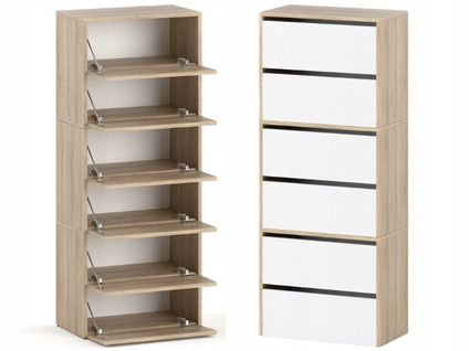 Meuble à Chaussures Étroit Blanc+ Chêne Sonoma 60x36x150cm – Étagère Rangement Entrée