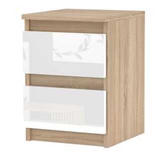 Table De Chevet Chêne Sonoma Blanc Brillant 30x30x40cm 2 Tirrois