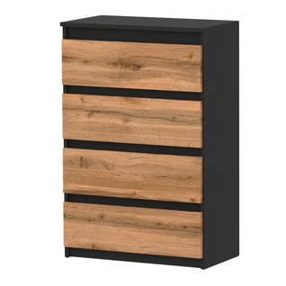 Commode à Tiroirs Noire Chêne Wotan 60 Cm Spacieux 4 Tiroirs Style Loft