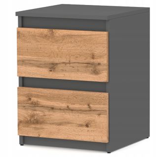 Table De Chevet Gris Chêne Wotan 40x40x54cm, 2 Tiroirs, Meuble De Nuit Pour Chambre à Coucher