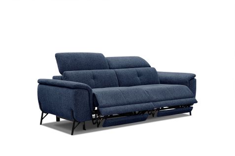 Canapé Droit 3 Places Avec 2 Relaxe Électriques Avena, Tissu Bleu Foncé