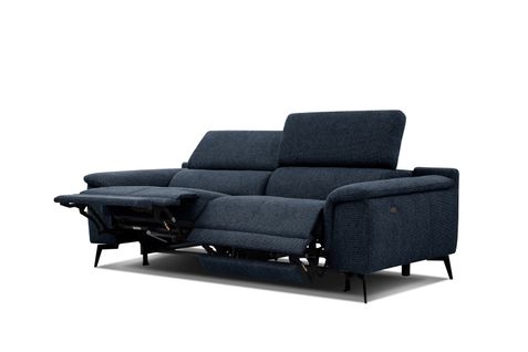 Canapé Droit Fiero 3 Places Avec 2 Relax Électriques Tissu Bleu Foncé