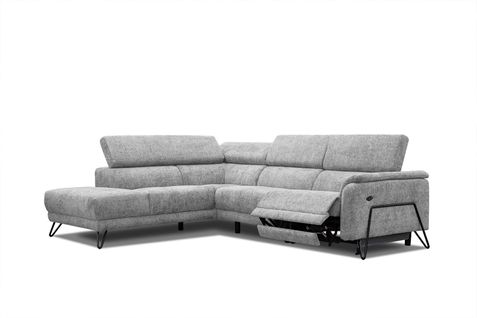 Canapé D'angle Gauche Roden 5 Places Avec Un Relax Électrique En Tissu Gris