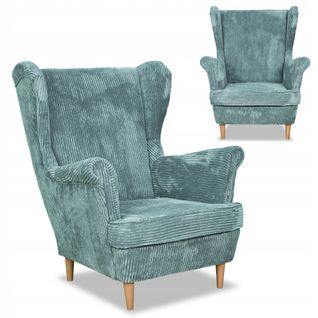 Fauteuil à Oreilles Bonito, Style Scandinave — Velours Côtelé Doux, Coloris Menthe à Rayures