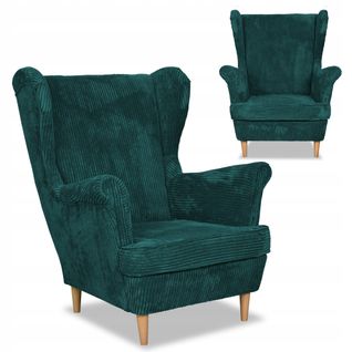 Fauteuil à Oreilles Bonito, Style Scandinave — Velours Côtelé Turquoise-vert