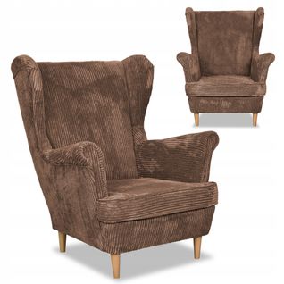 Fauteuil à Oreilles Bonito Scandinave En Velours Côtelé Marron Chocolat