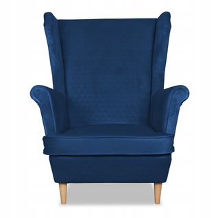 Fauteuil à Oreilles Scandinave Angelo, En Velours Bleu Foncé