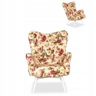 Fauteuil Scandinave Luna Print — à Oreilles, Style Coquillage, , Imprimé De Roses Anglaises