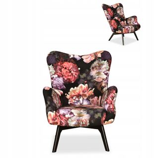 Fauteuil Scandinave Luna Print — Fauteuil Coquille à Oreilles, Imprimé 3d De Pivoines