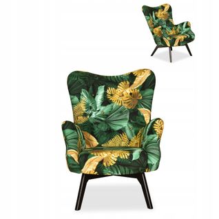 Fauteuil Scandinave Luna Print — Fauteuil Coquille à Oreilles, Motif Monstera Tropic