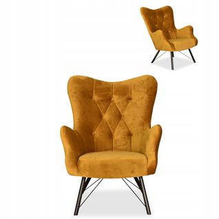 Fauteuil Scandinave Luna à Oreilles, Capitonné à Motif Coquillage - Doré/moutarde