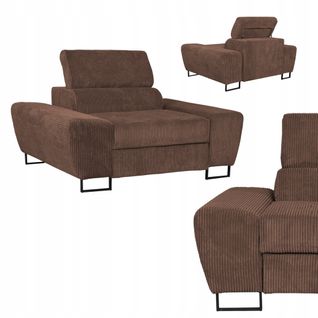 Fauteuil Relax De Salon Savio En Velours Côtelé Marron, Appuie‑tête Réglable