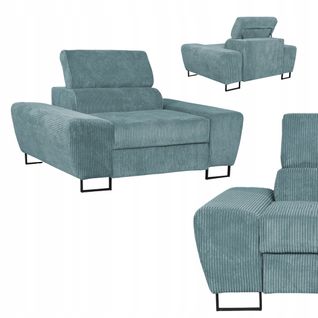 Fauteuil Relax Savio Pour Le Salon, En Velours Côtelé Vert Clair, Avec Appuie-tête Réglable