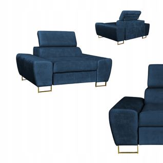 Fauteuil De Relaxation Bosso En Velours Bleu Marine Pour Le Salon, Appui‑tête Réglable