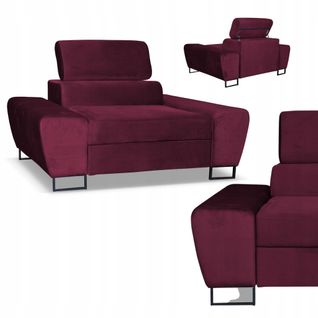 Fauteuil Relax De Salon Bosso Par En Velours Bordeaux, Avec Appui‑tête Réglable