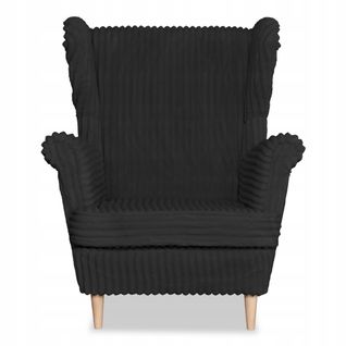 Fauteuil à Oreilles Scandinave Rene Noir En Velours Côtelé à Rayures, Tendance