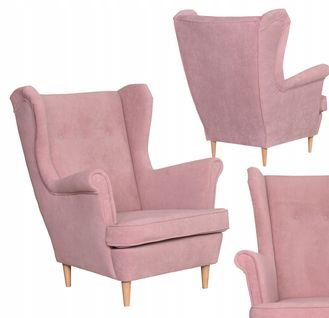 Hunter — Fauteuil Scandinave à Oreilles En Velours, Rose Poudré