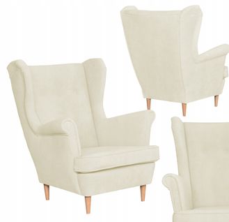 Fauteuil Scandinave à Oreilles En Velours Crème Clair/beige — Hunter