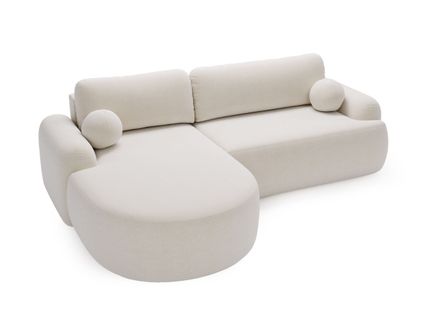 Canapé D'angle Convertible Méridienne Gauche Aurio Tissu Velours blanc