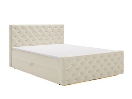 Lit Continental Montego Avec Rangement - 120 X 200 - Double - Velours - Crème