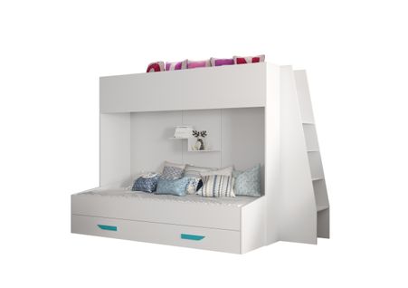 Party 17 Lit Superposé 247/165/135 Cm, Surface De Couchage: 90x200 Cm (blanc/blanc/turquoise)