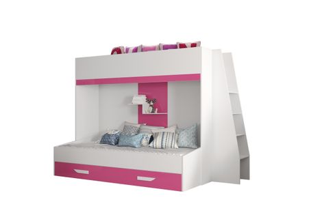 Party 17 Lit Superposé 247/165/135 Cm, Surface De Couchage: 90x200 Cm (blanc/rose)