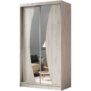 Armoire Vox II 120 Cm – 2 Portes Coulissantes Avec Miroir Et 2 Tiroirs – Chêne Sonoma