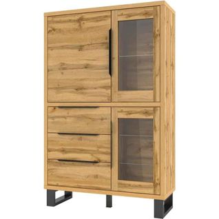 Vitrine 3 Portes 3 Tiroirs, 120x45x190 Cm, Chêne Wotan