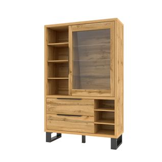 Vitrine 1 Porte 2 Tiroirs, 120 X 45 X 190 Cm, Chêne Wotan