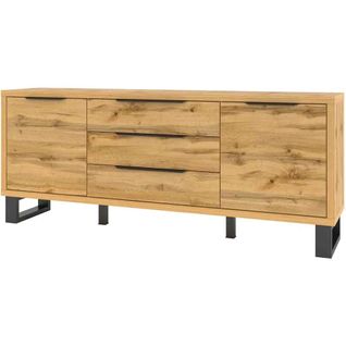 Commode 2 Portes Avec 3 Tiroirs, 201 Cm, Couleur Chêne Wotan