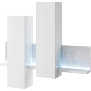 Meuble Mural Avec Étagère, 152 Cm, Avec Éclairage LED, Blanc Avec Façade En Béton Colorado, Bota