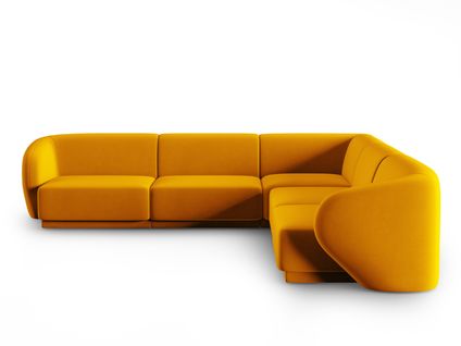 Canapé D'angle Modulable Symétrique "lionel" 6 Places En Velours Jaune