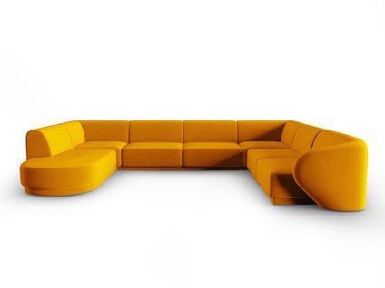 Canapé D'angle Droit Panoramique Modulable "lionel" 8 Places En Velours Jaune